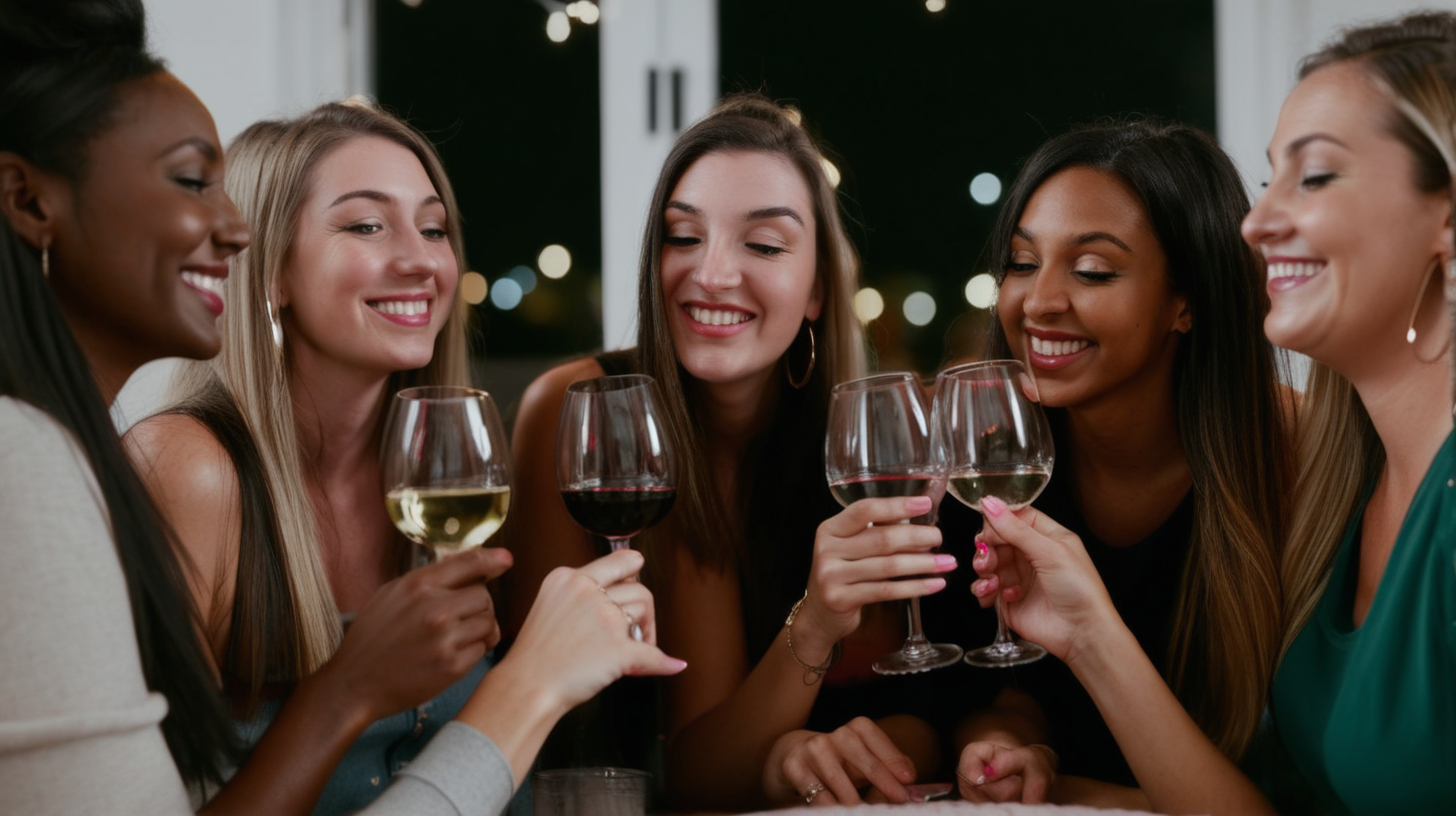 Friends drinking wine together at girls night out