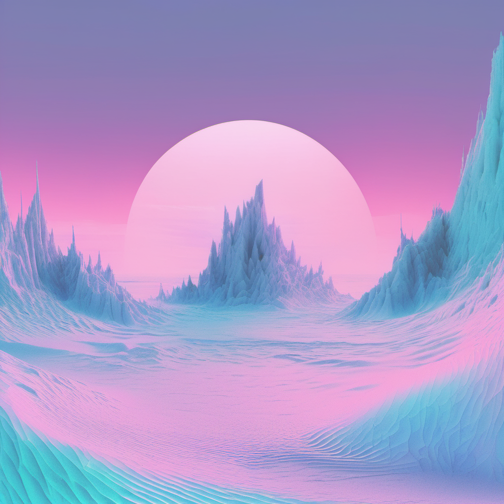 album cover for an album named frostwave fantasia with hints of muted vaporwave color pallete with no text