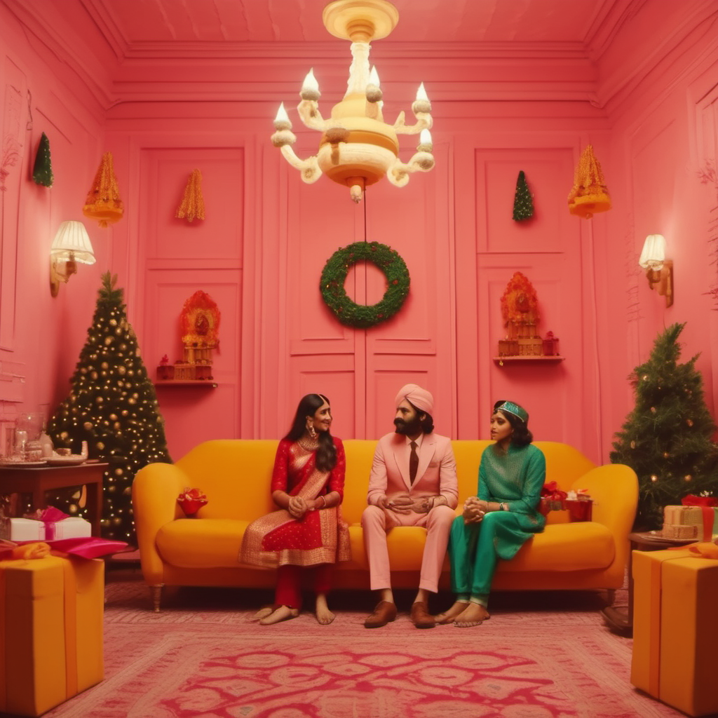 Anticipation of the upcoming festival season with Diwali, Christmas and birthdays, Wes Anderson cinematic setting