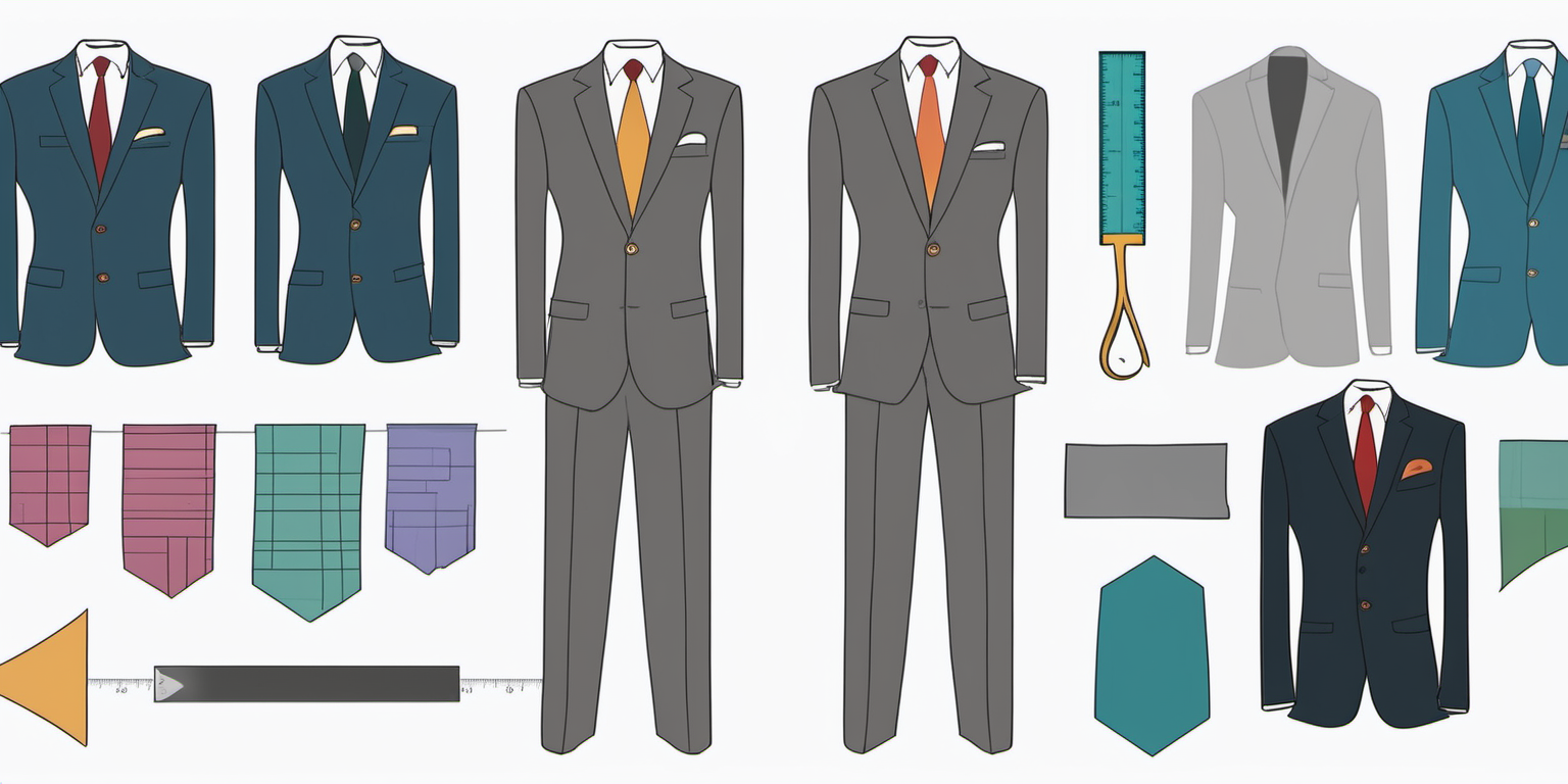 create an image with measuring tape, Suit jacket, a tailor and fabrics
