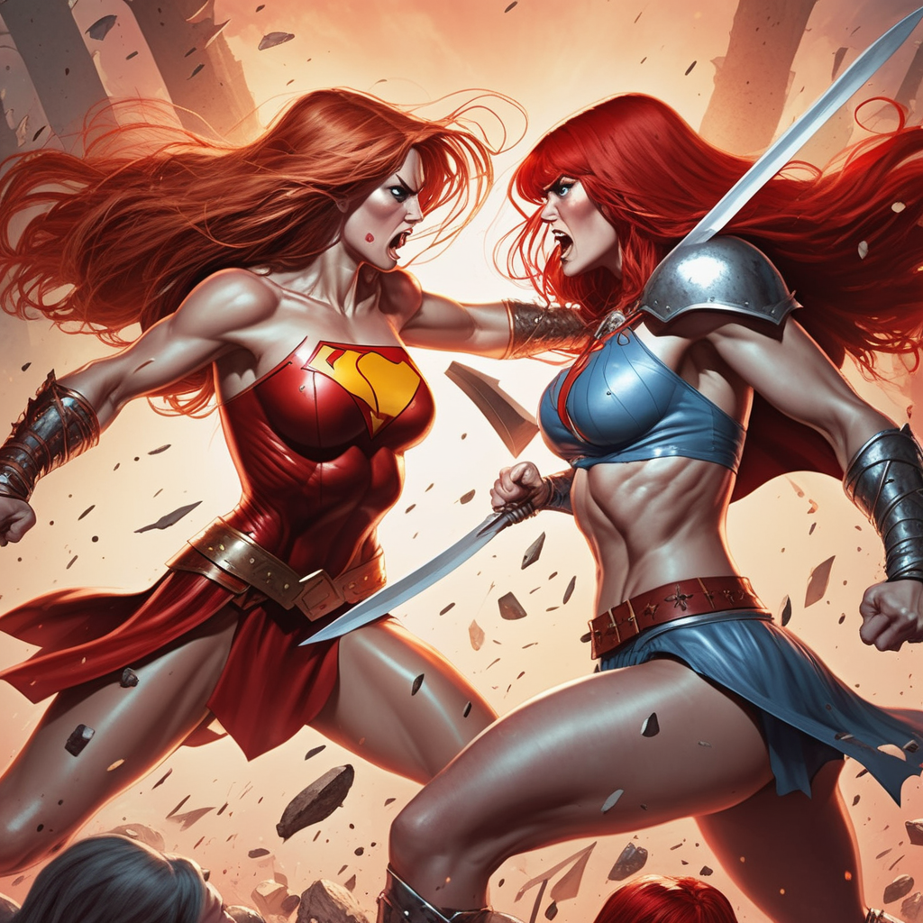 Super Girl vs Red Sonja fighting