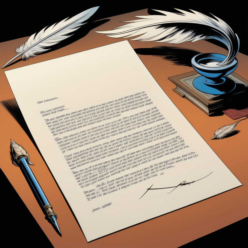 letter with quill on table comicbook art in John Buscema style



