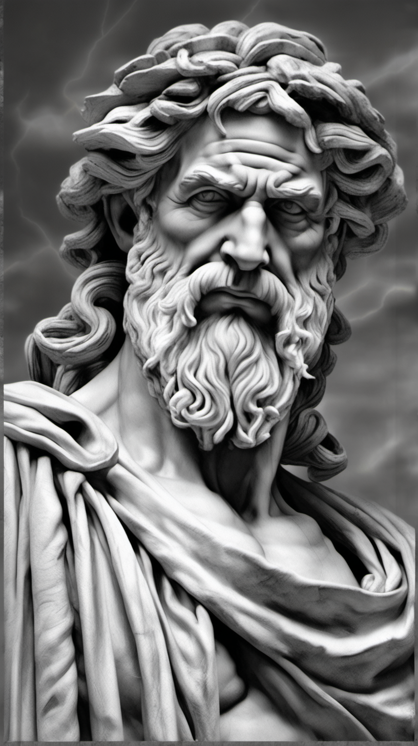 /imagine prompt : a hyper realistic black and gray Michelangelo drawing, feauteringr gods, gods & goddesses greek mytology
[face portrait]
-no cut
<background>thunder and lightning
<style>pencil drawing
_ar 9:16