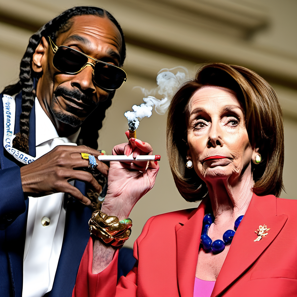 Nancy Pelosi and Snoop Dogg smoking weed