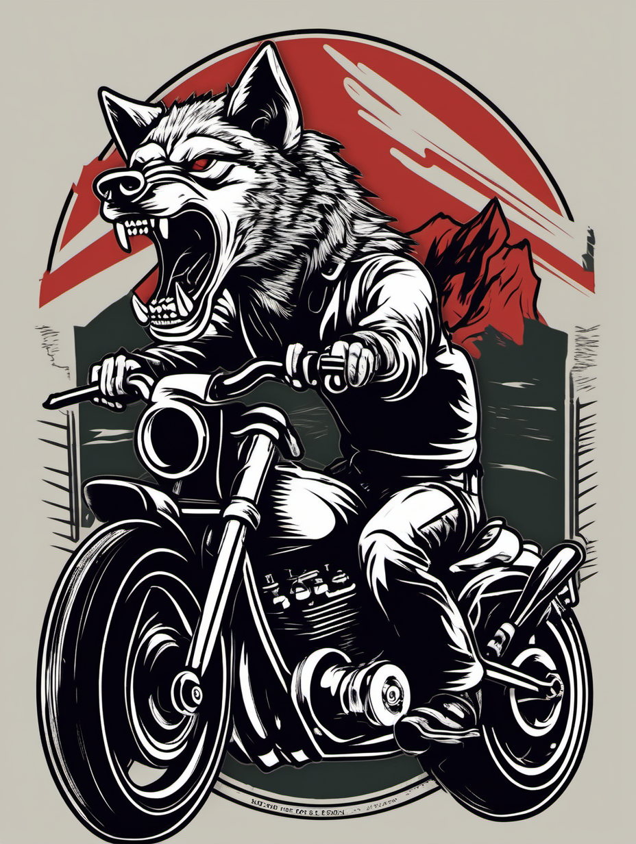 roaring wolf on a racing motor tshirt design