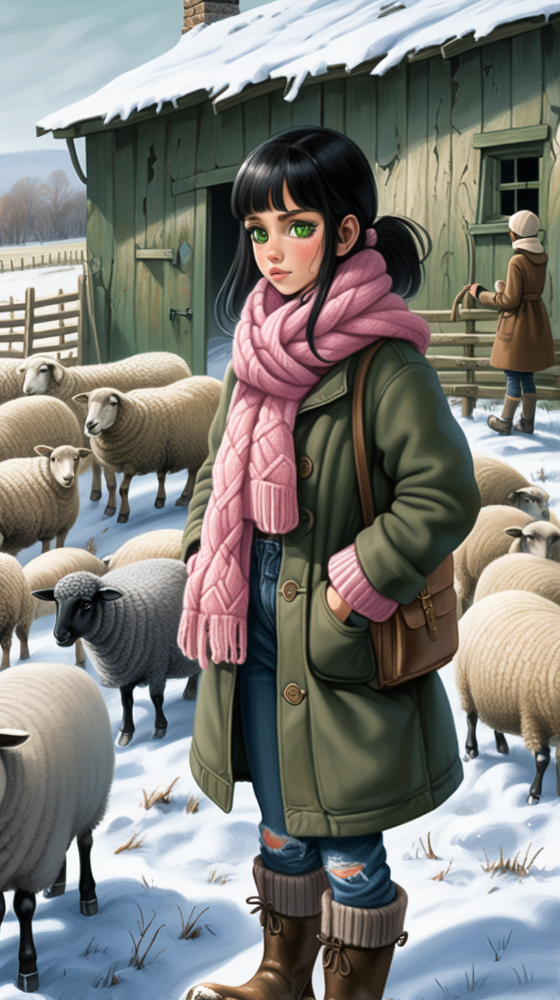 Deep winter Snow everywhere The young woman with