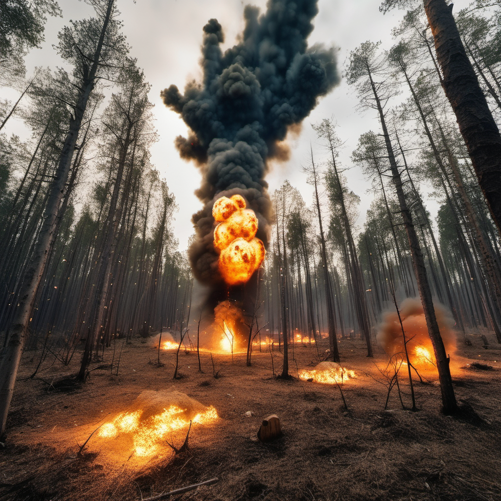 forest with explosions and bullets firing towards us
