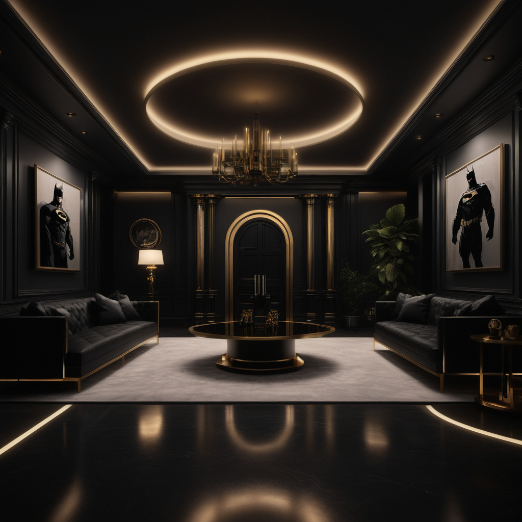 hyperrealistic of a modern Bruce Wayne inspired mansion