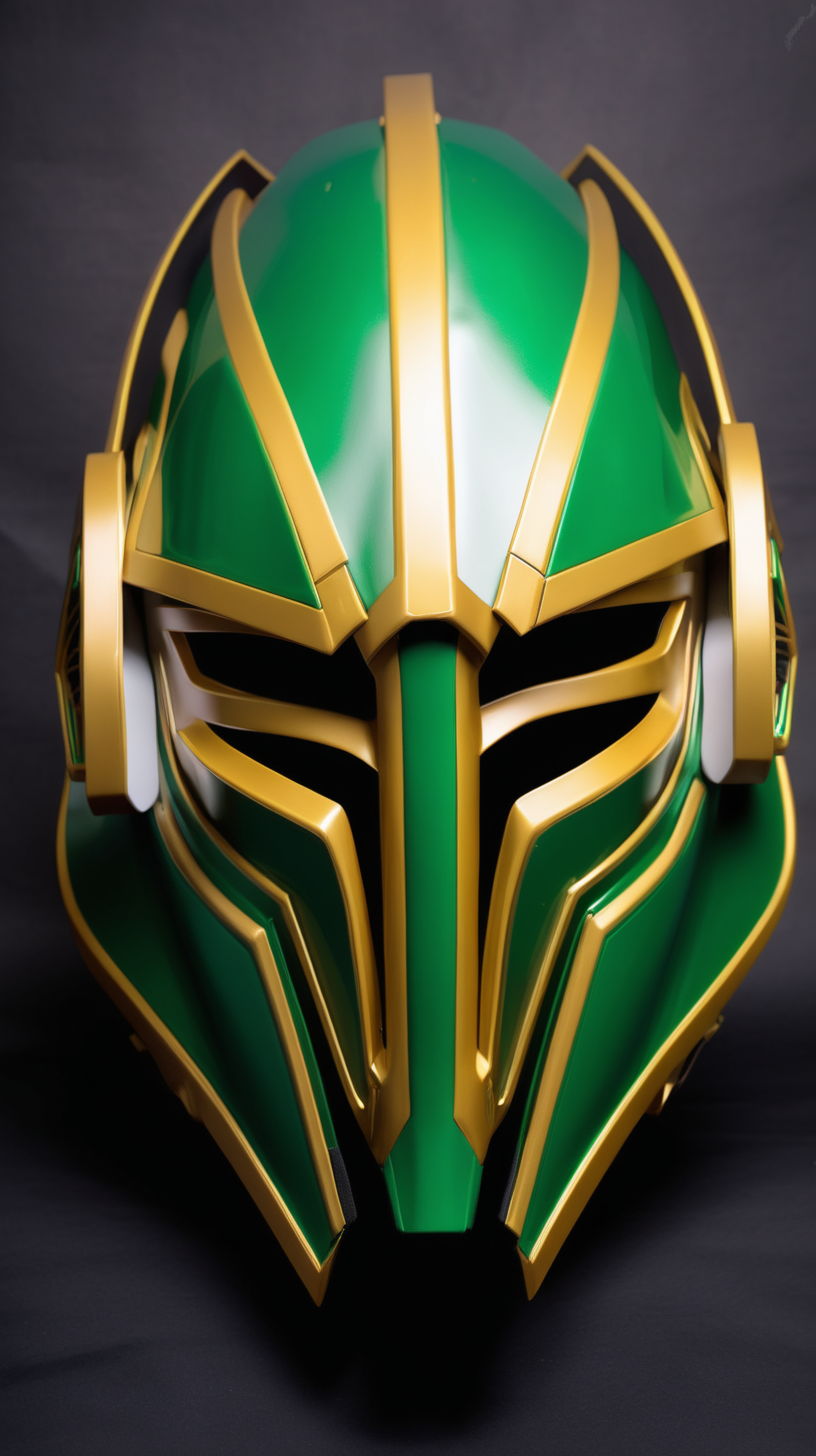 Green and gold futuristic Revan mask