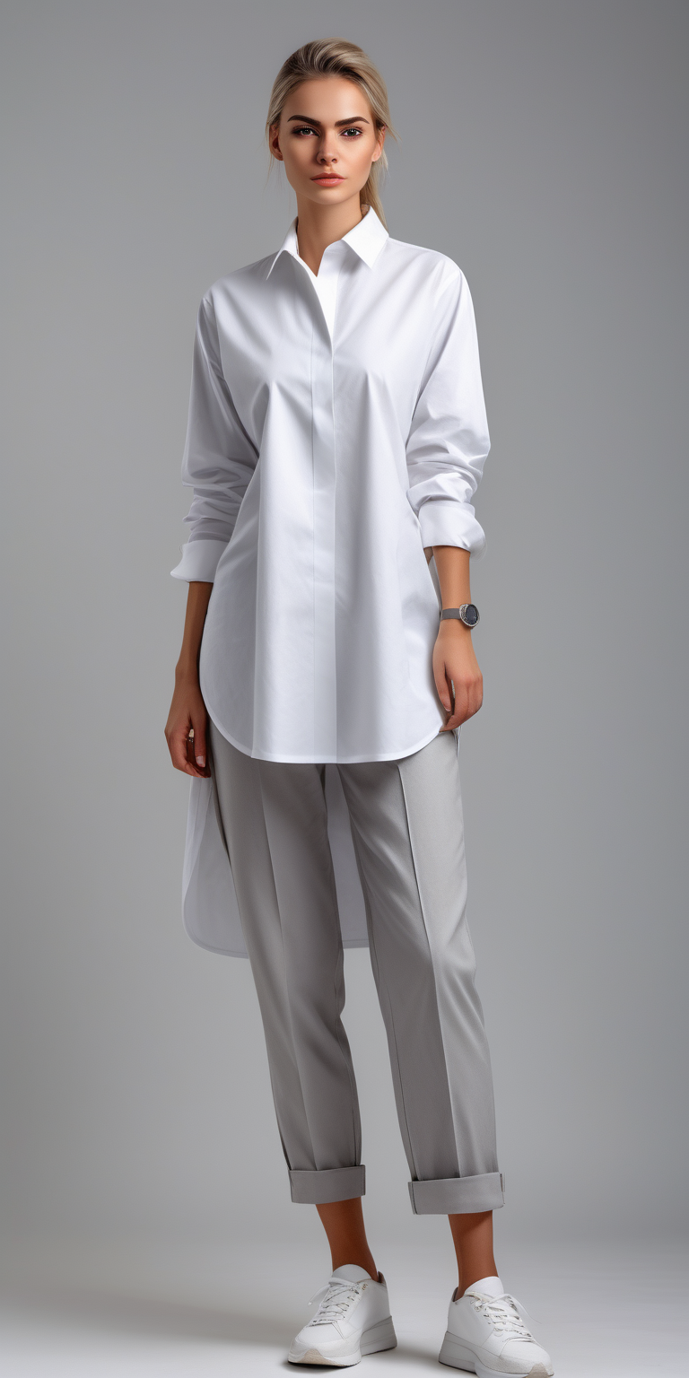 woman waiter uniform long sleeve oversize white tunic