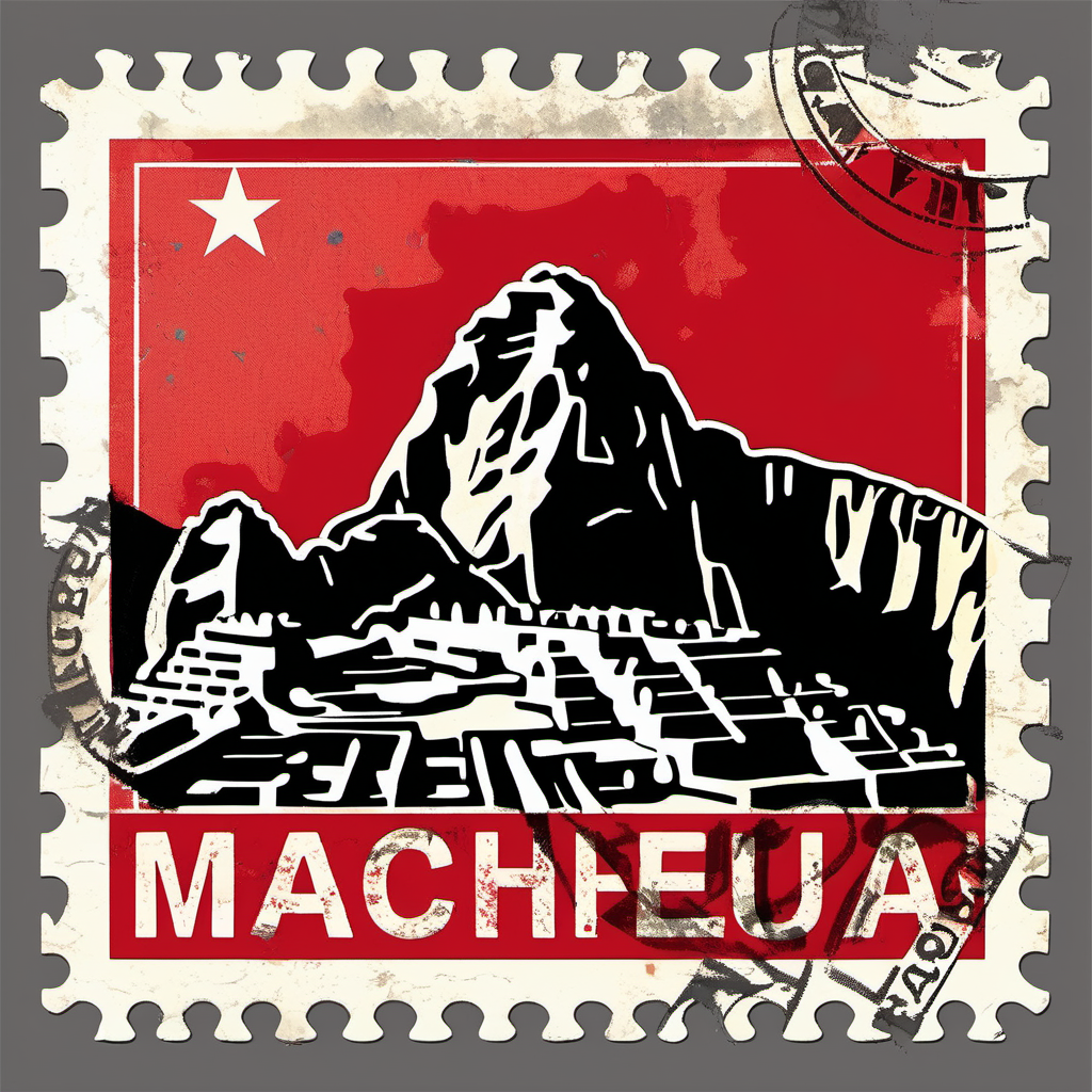 stamp with machu picchu, peruvian flag colours, abstract, disstressed edges