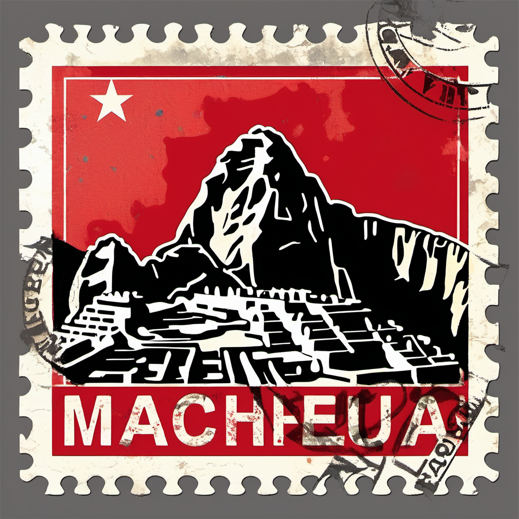 stamp with Machu Picchu Peruvian flag colours abstract