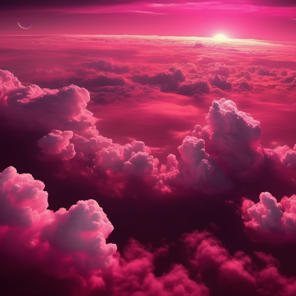 ka beautiful pink clouds, when the sun sets. From outer space. Very beautiful