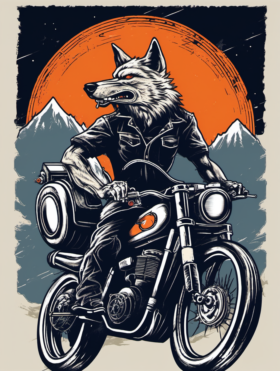 howling wolf on super bike, t-shirt design