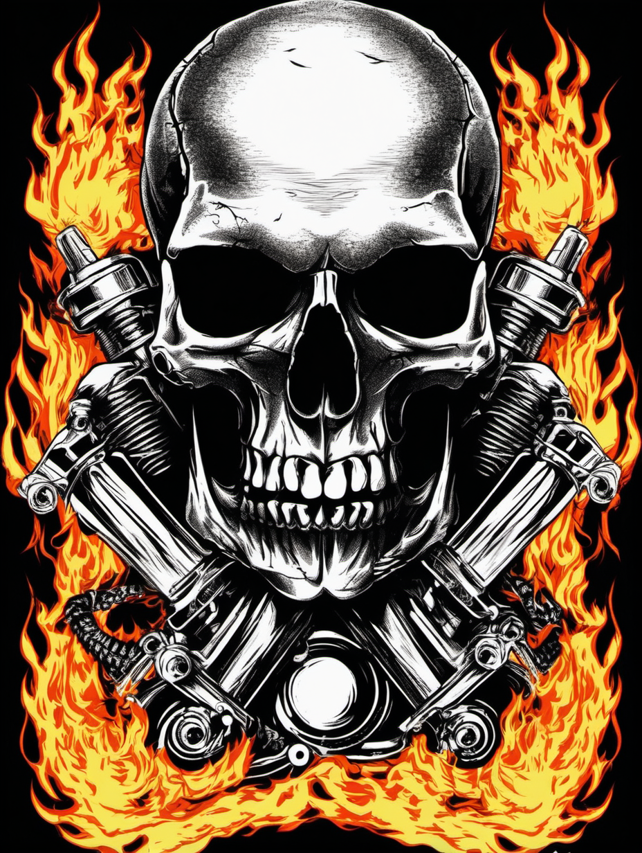 skull in flames, biker t-shirt