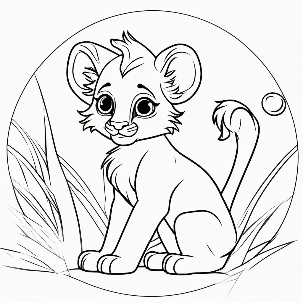 draw a cute baby Lyon, only black outline, for a coloring book for kids
