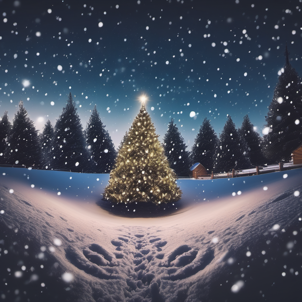 Pov image by Christmas landscape with snow and