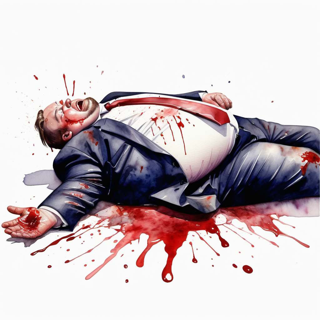 fat man in suit and tie lying on