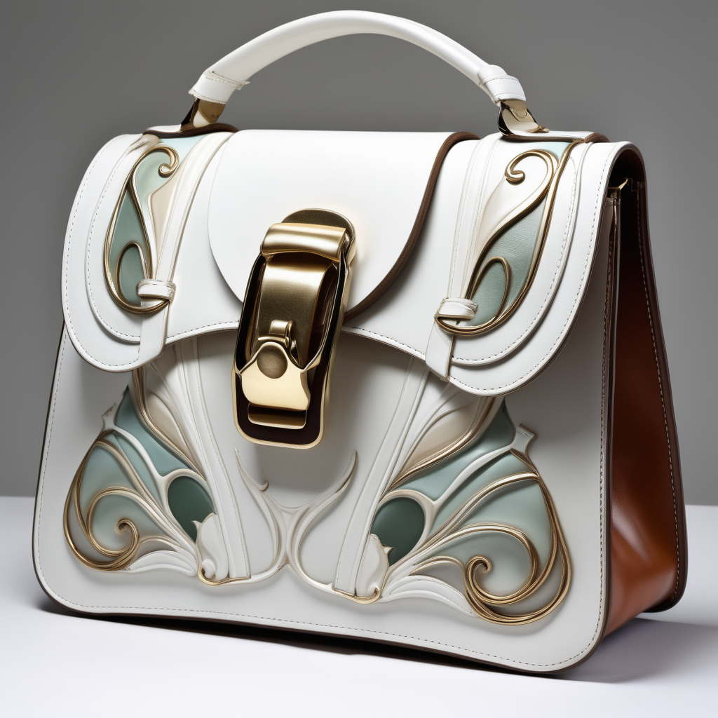 Art Nouveau inspired luxury leather bag with flap