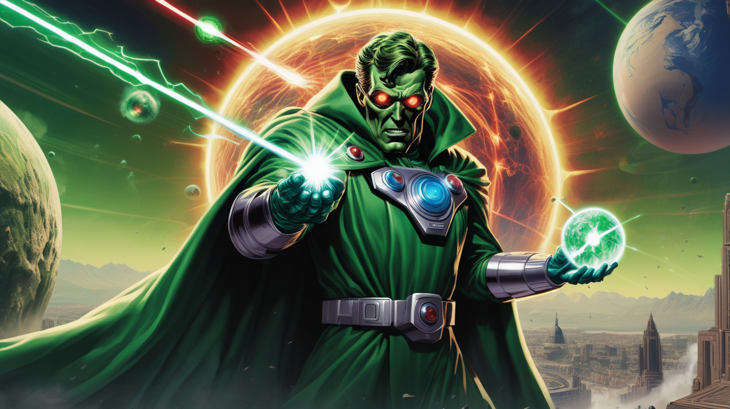 Doctor Doomdestroying a planet with lasers shooting from