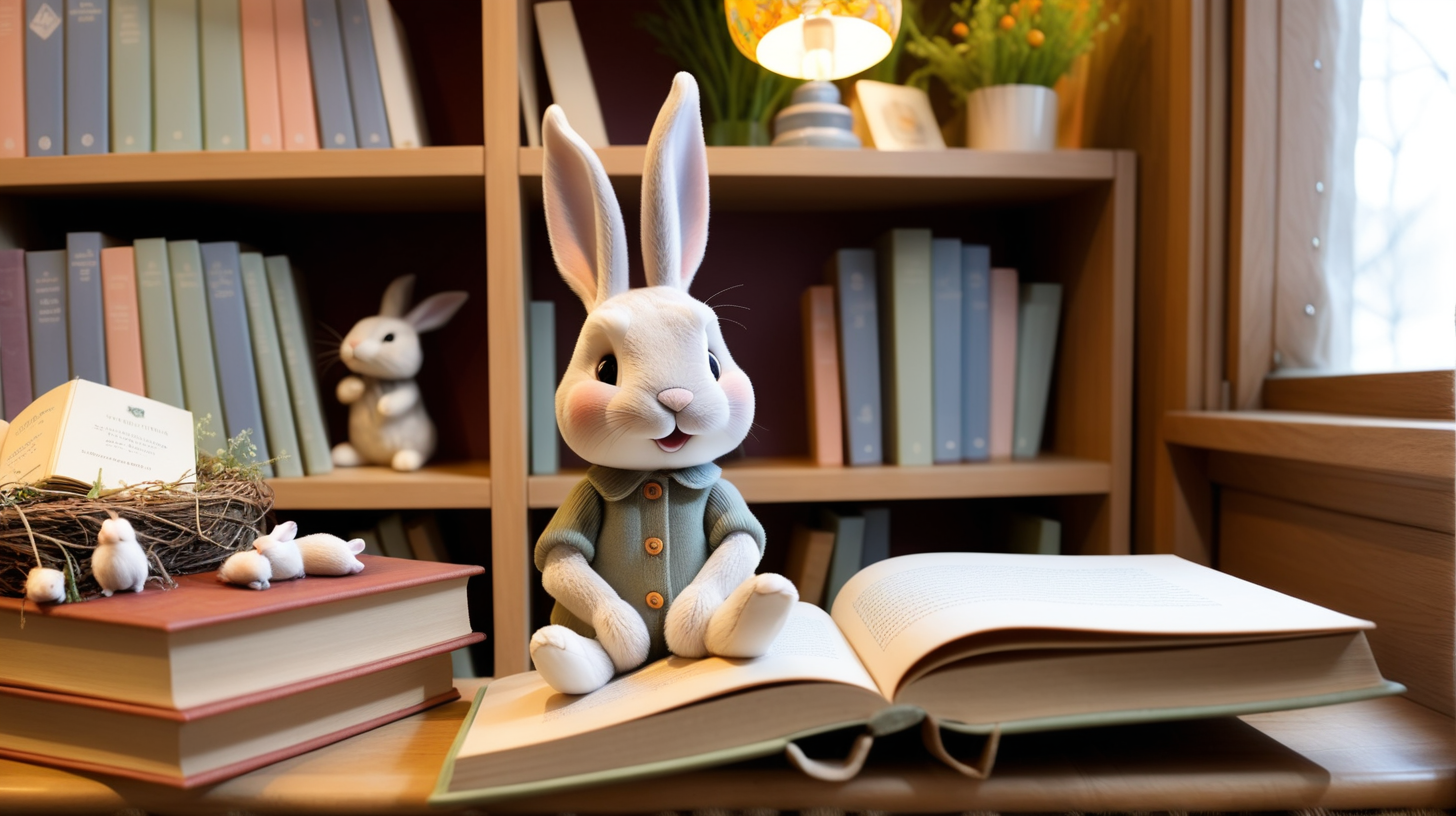 Details, books and a comfortable atmosphere in the little rabbit's nest.