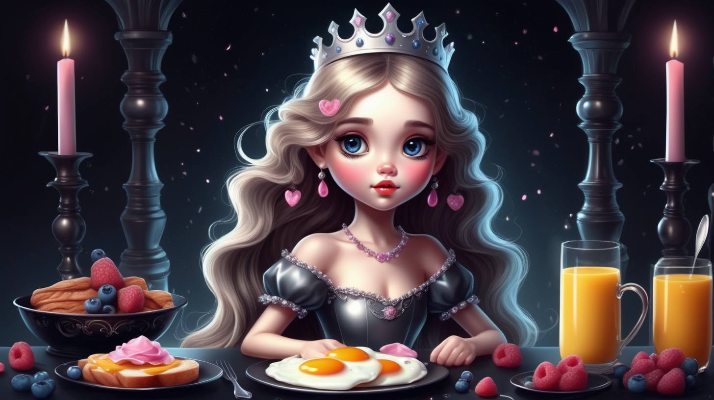 Realistic cute beautiful Breakfast Princess in a dark