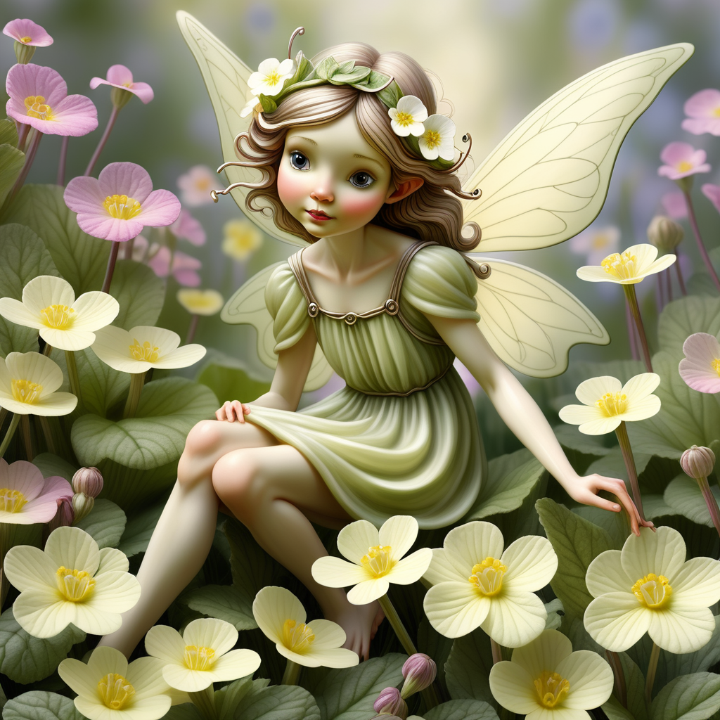 Illustrate a delicate fairy amidst a cluster of