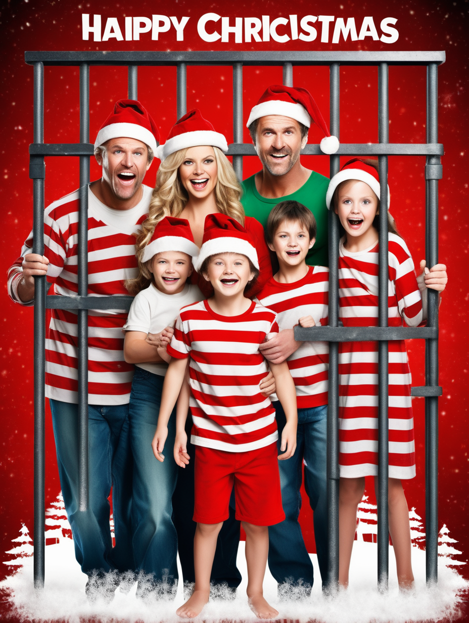 movie poster christmas theme happy caucasian family in prison