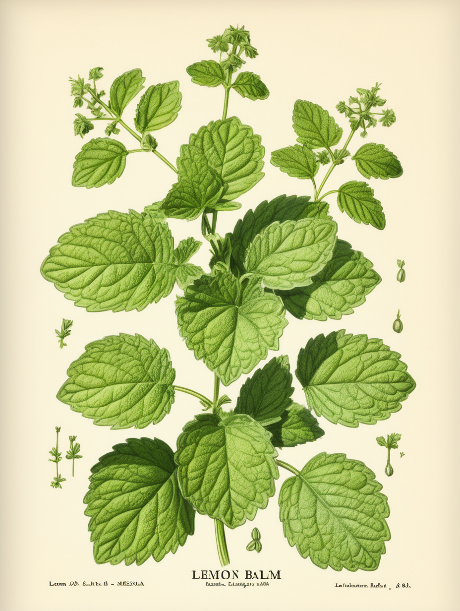 Lemon Balm, Mellissa Plant botanical illustration
