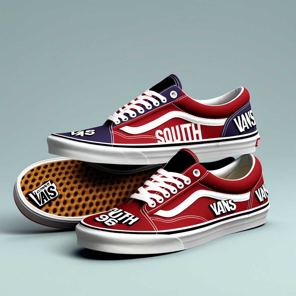 vans sneakers with the word South interstate95 design on them on a mock up