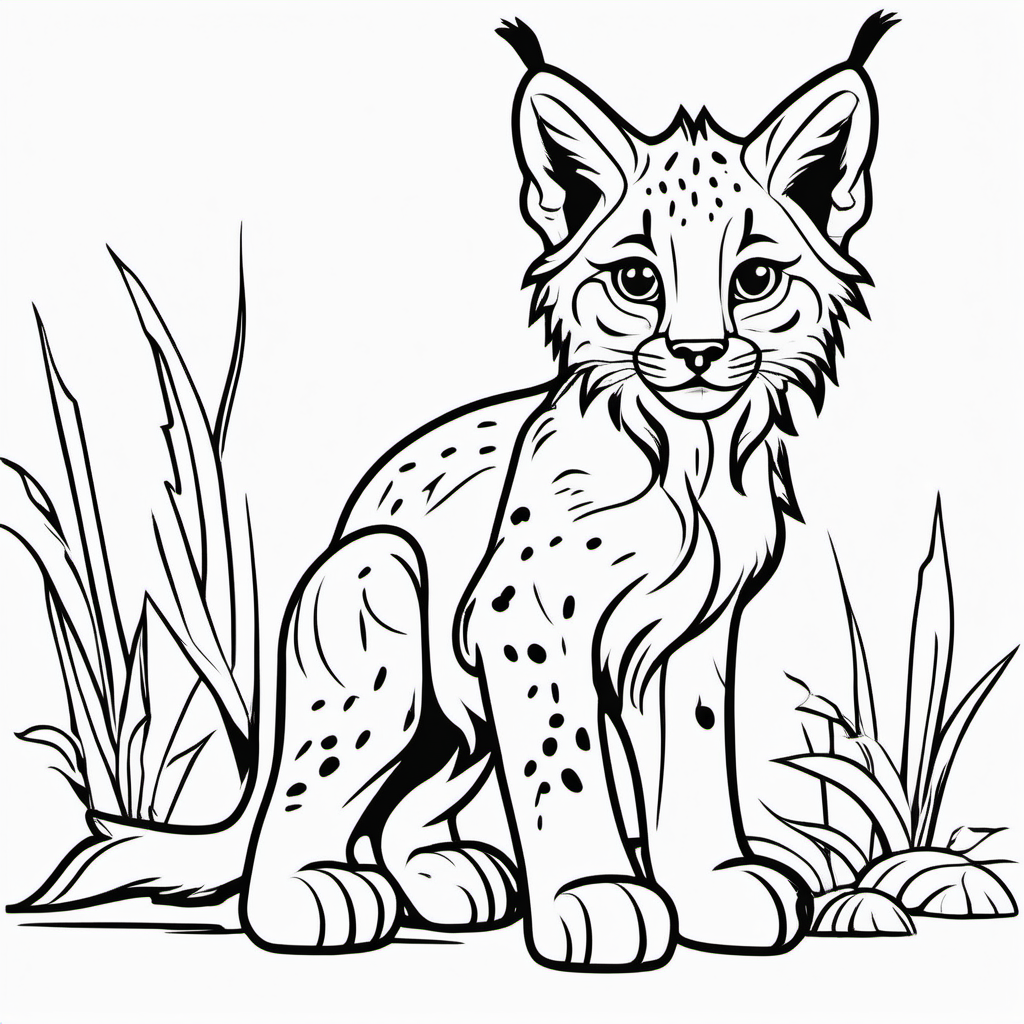 draw a cute baby Lynx only black outline