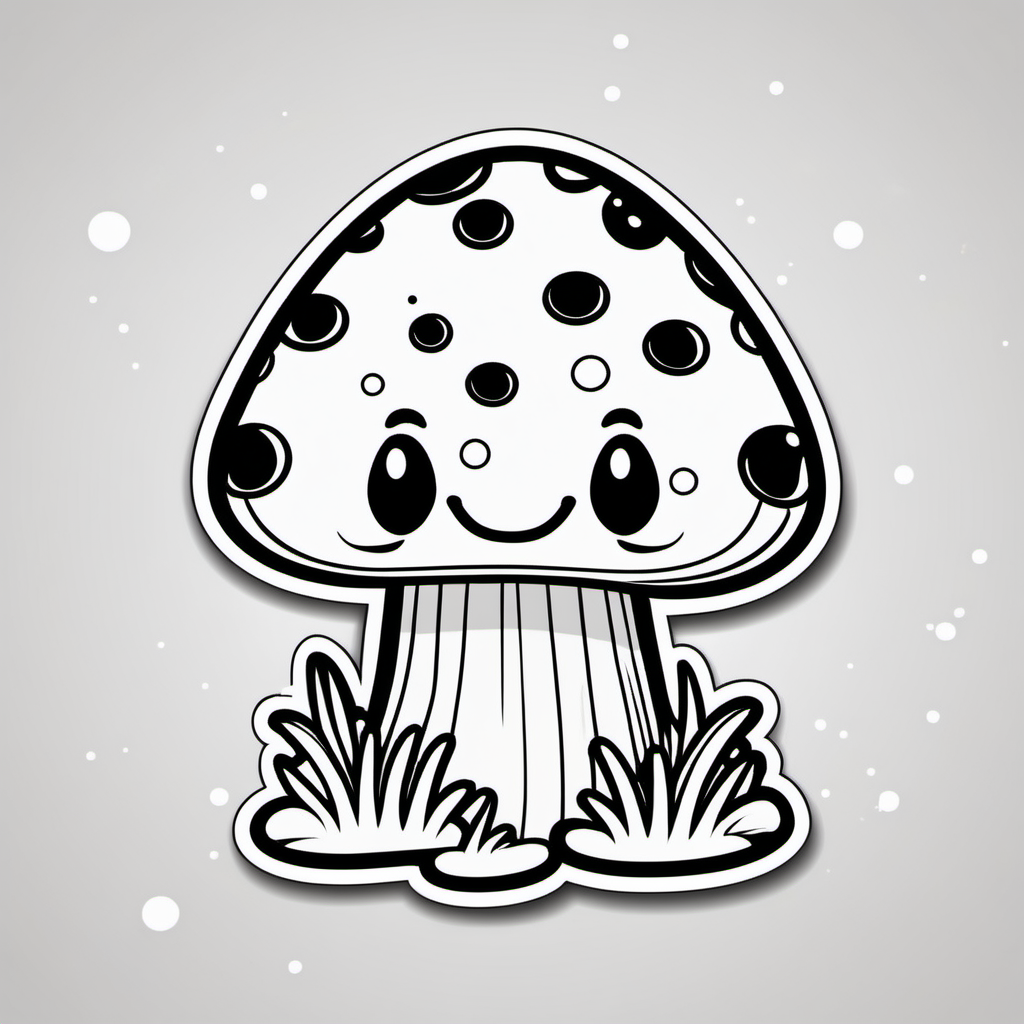 Sticker, Smiling Mushroom with Spots, cartoon, contour, vector, white 
background 