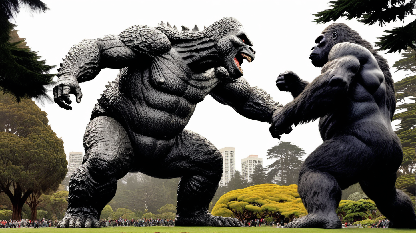 Godzilla & King Kong fighting in Golden Gate Park