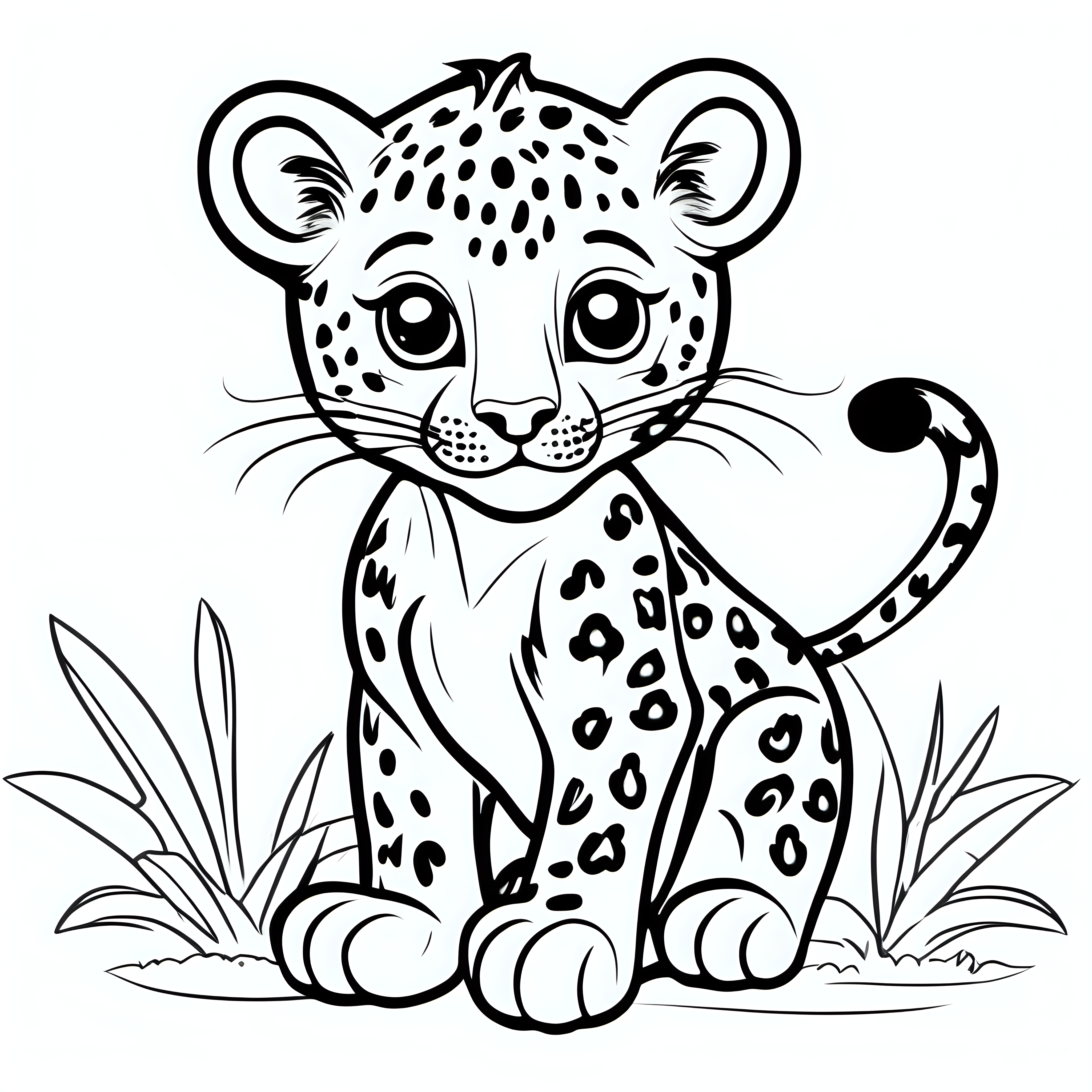 draw a cute baby leopard with only the outline in black for a coloring book for kids