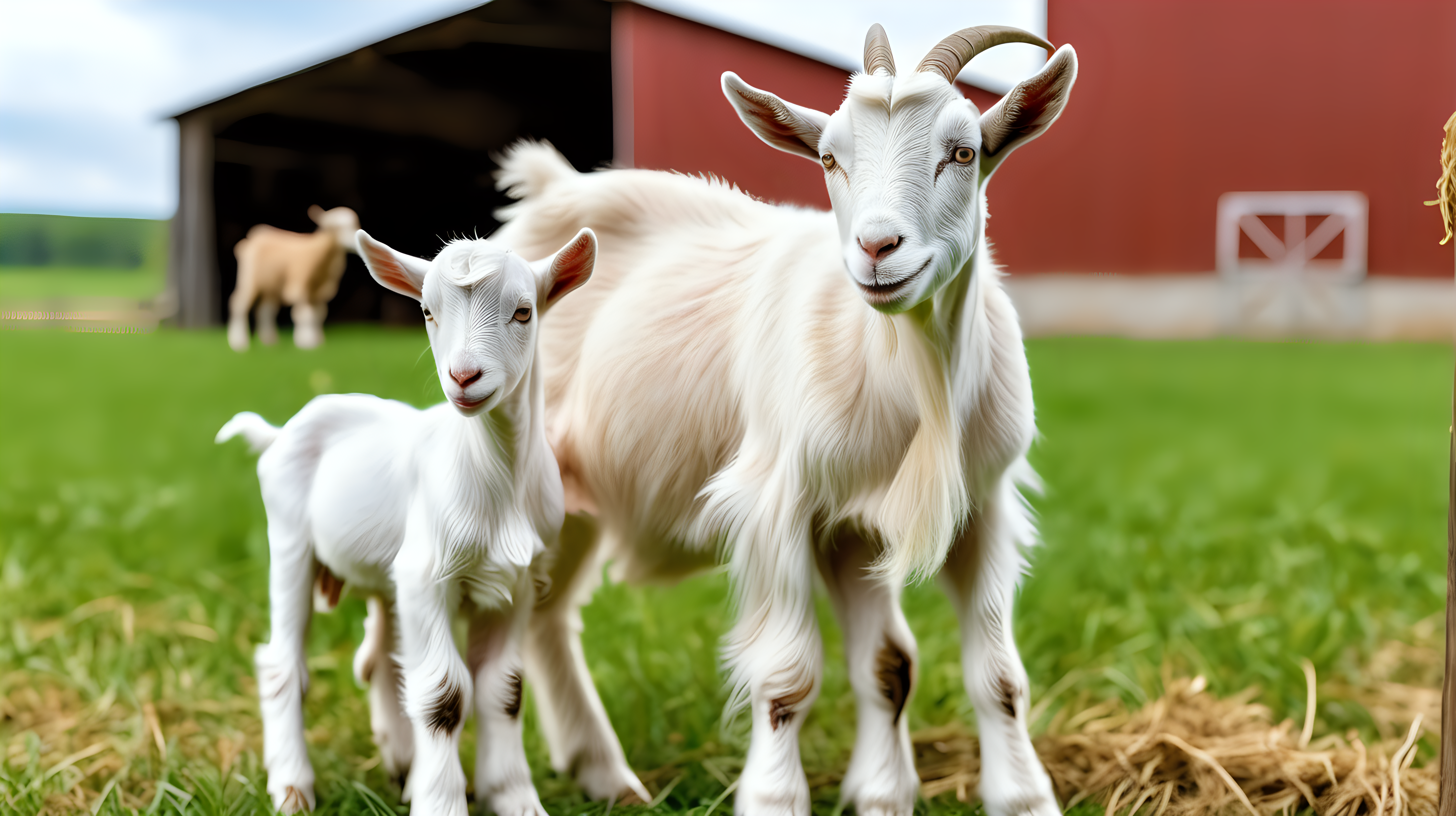 Goat kid with Goat in field farm barn