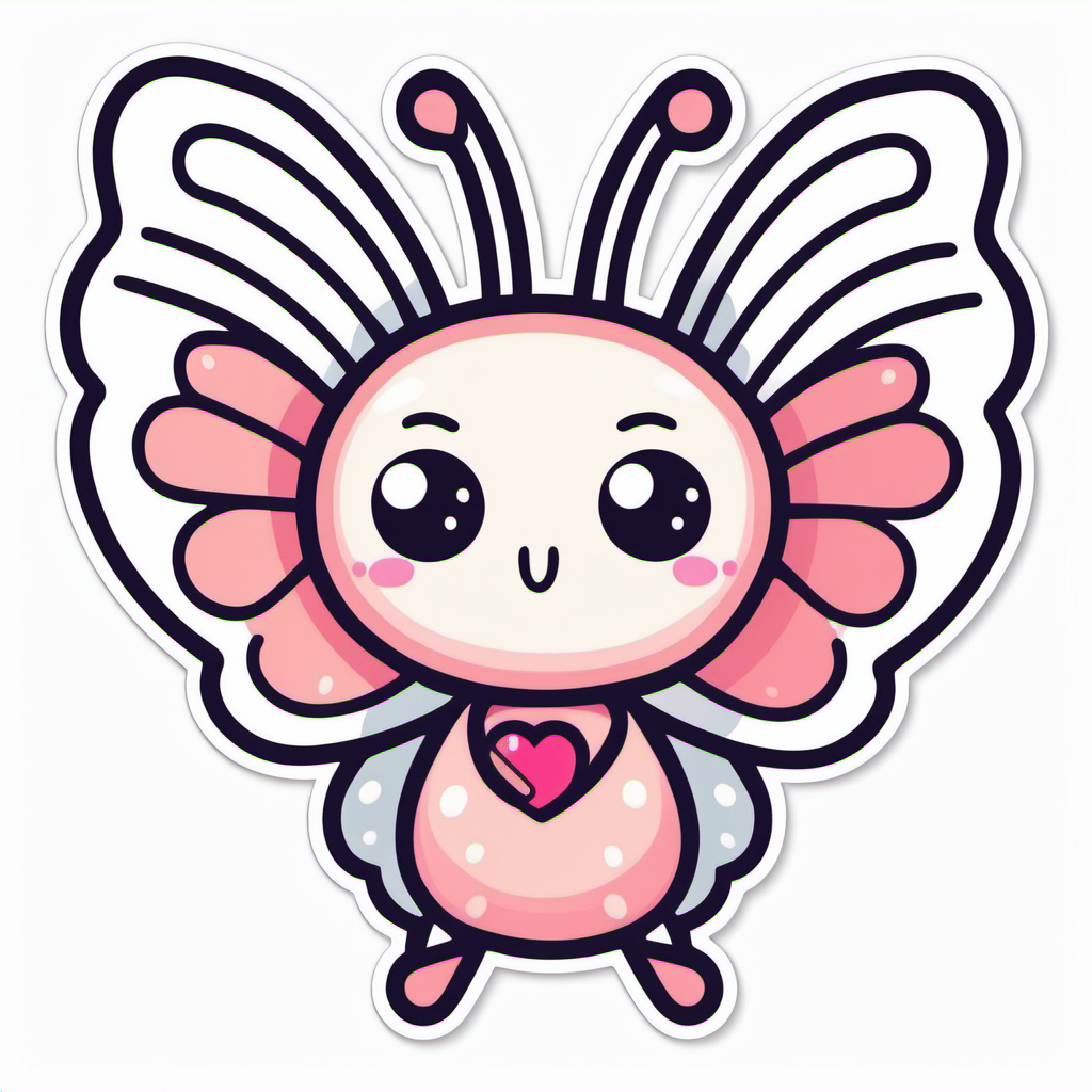 . Sticker, Cute Butterfly with Heart-shaped Wings, kawaii, contour, vector, white 
background
