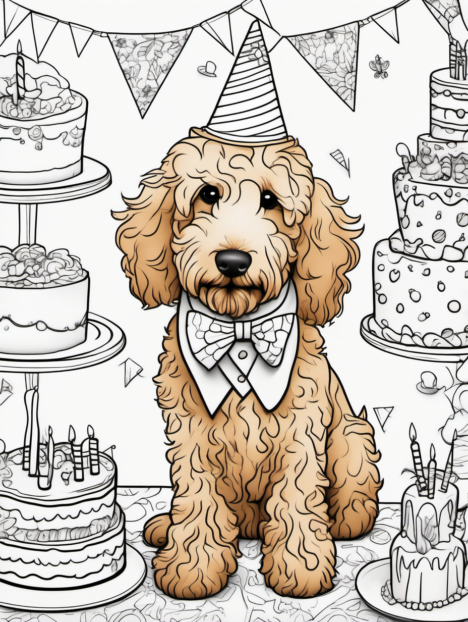 A cute goldendoodle at a whimsical birthday party