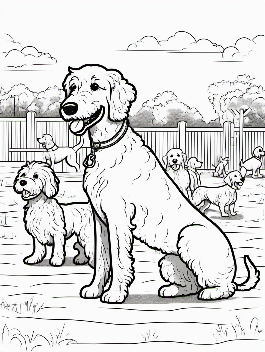 Cute female golden doodle playing with other dogs