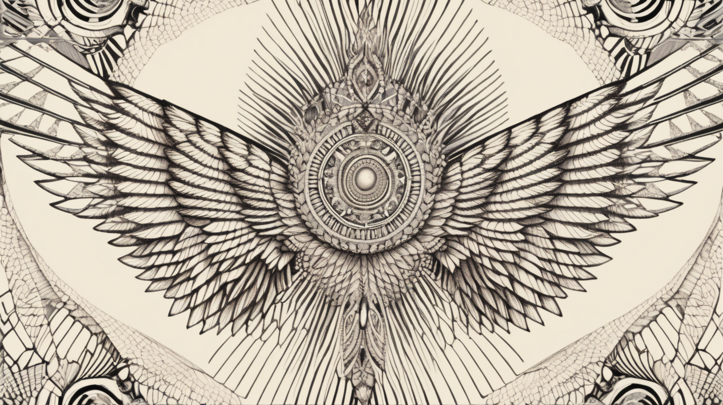 Divine symmetric pattern, angles with huge wings,