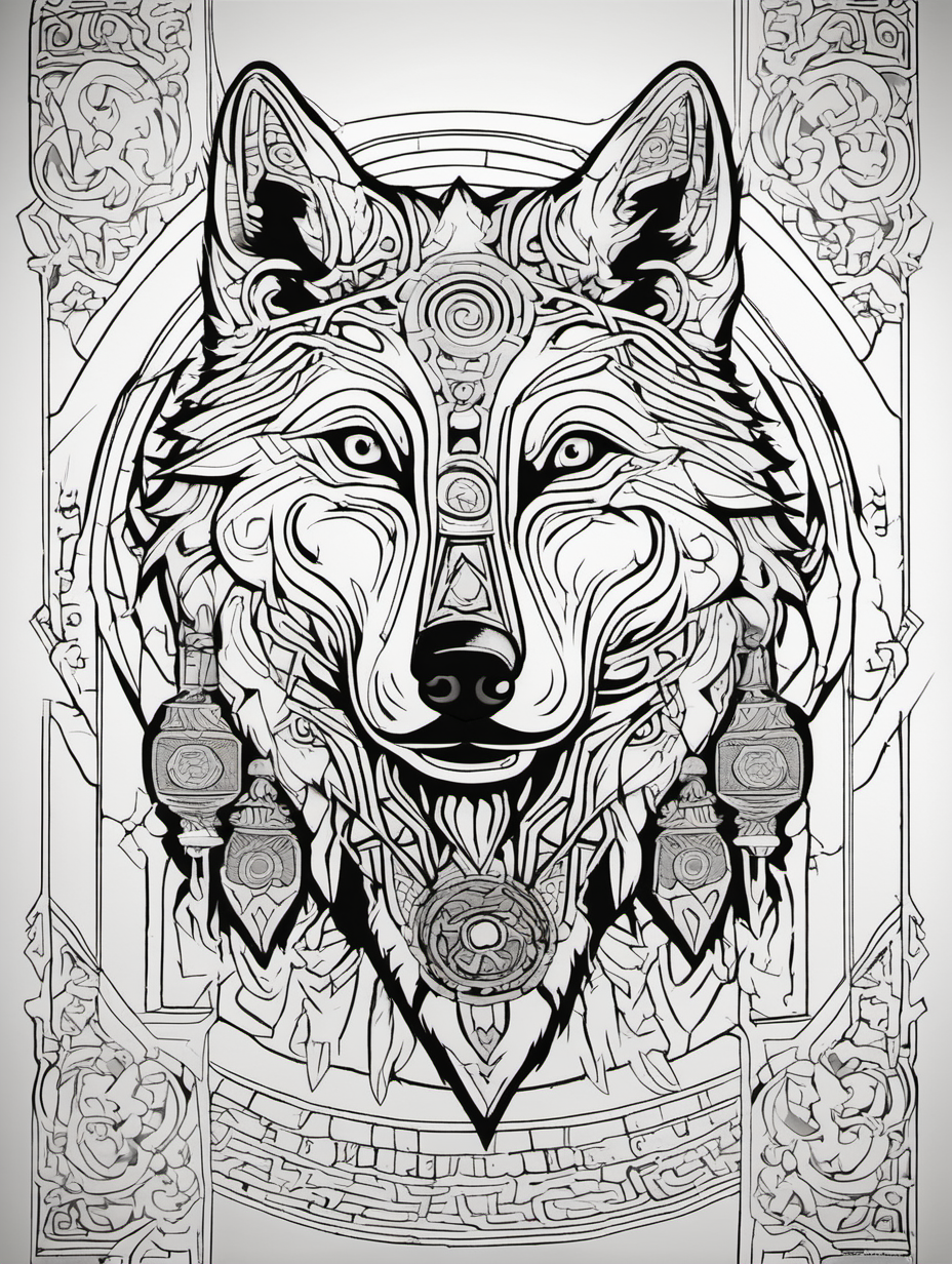 ancient wolf design,  color page, no color