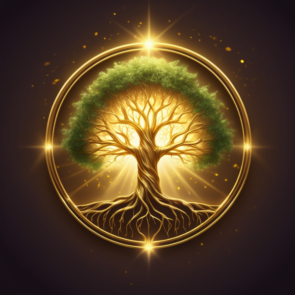make a magical logo for  "Wallan Healing Tree" with glowing golden light with no words






