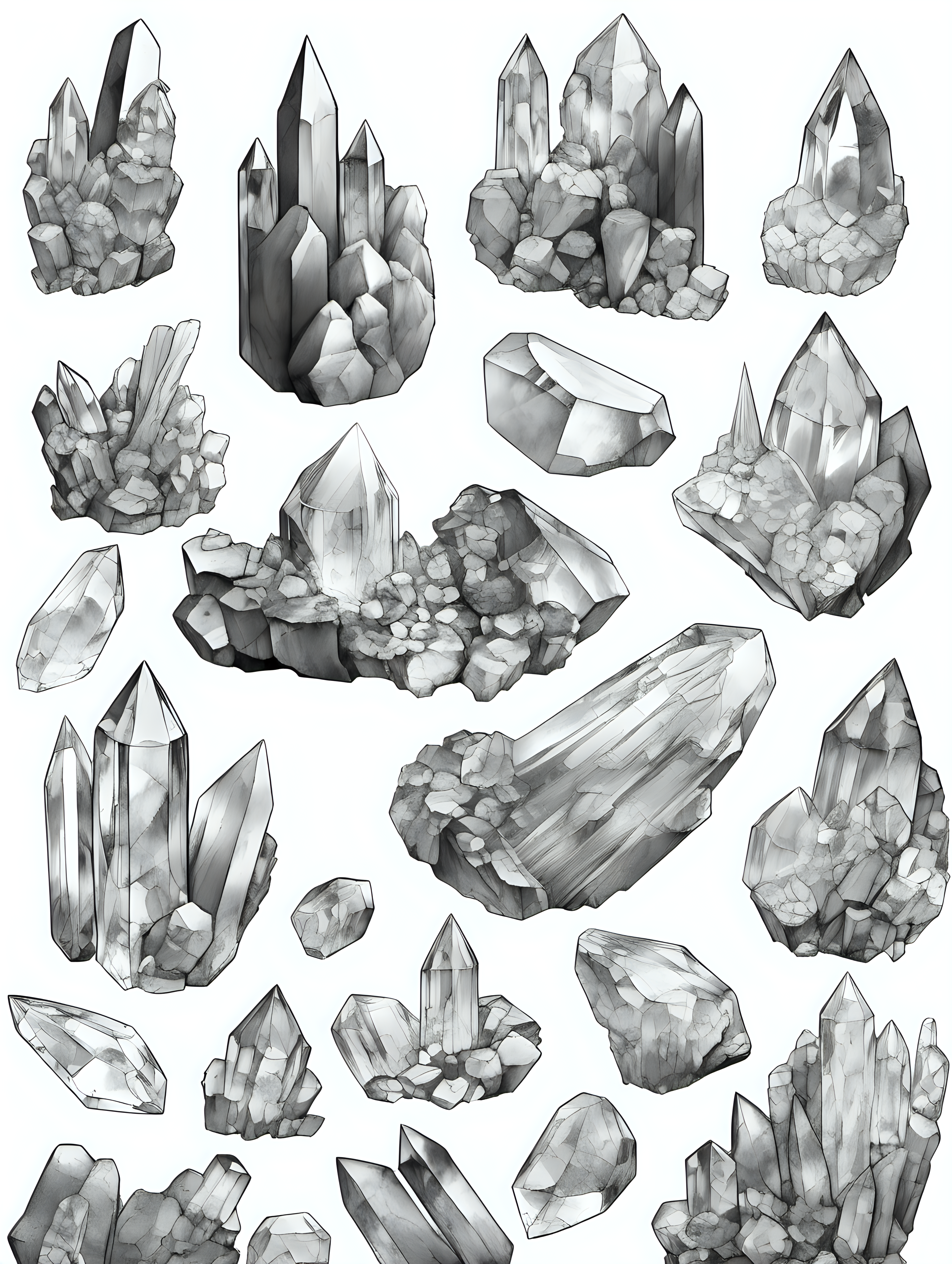 quartz crystals,  color page, no color