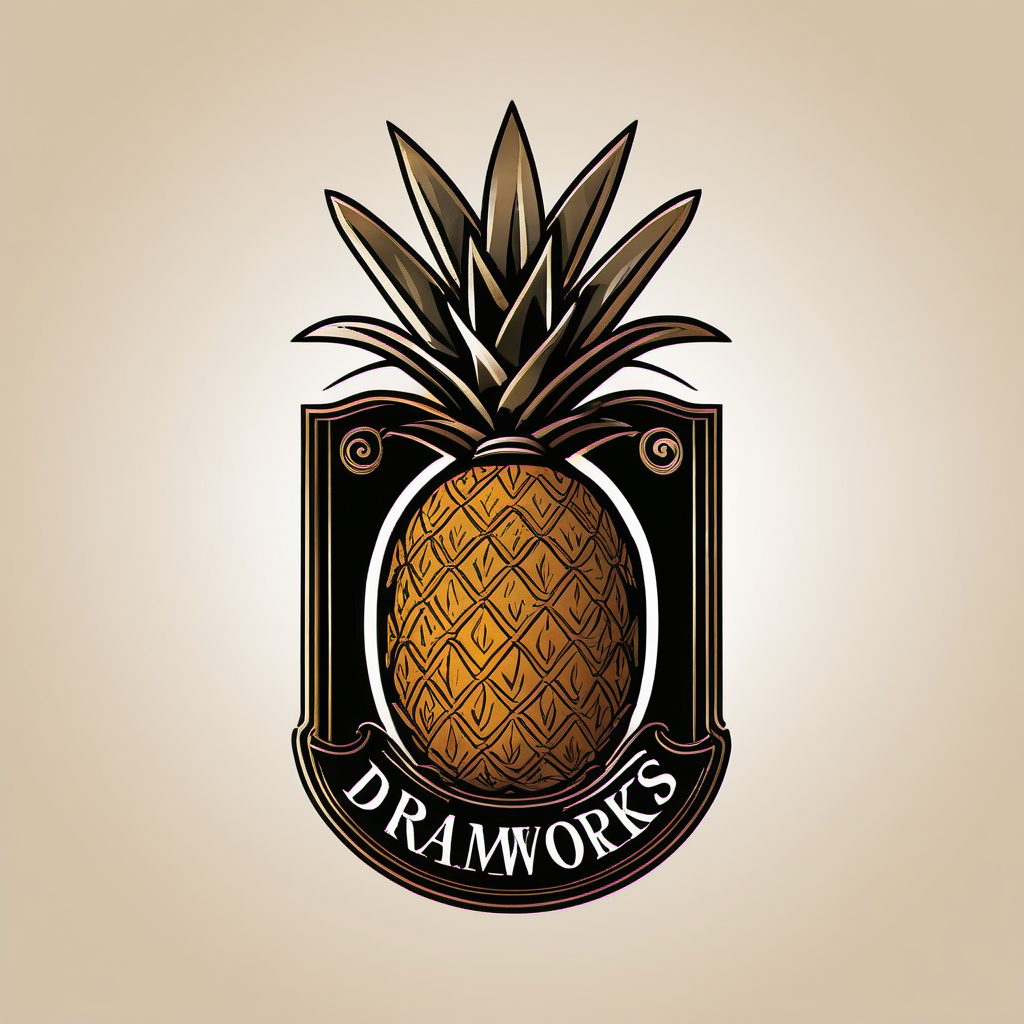 whisky brand logo for a company called "Dramworks" incorporating a pineapple