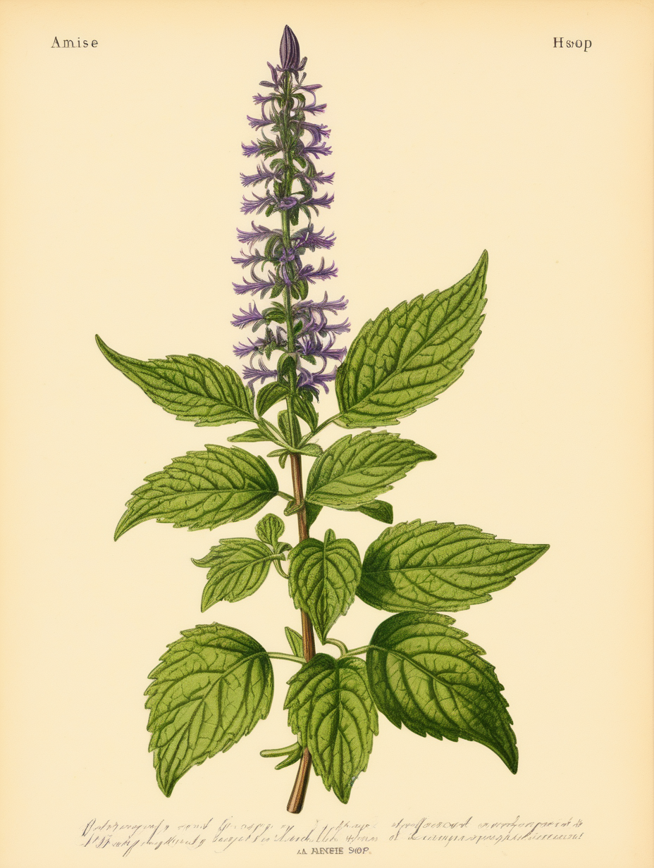 Anise hyssop plant botanical illustration