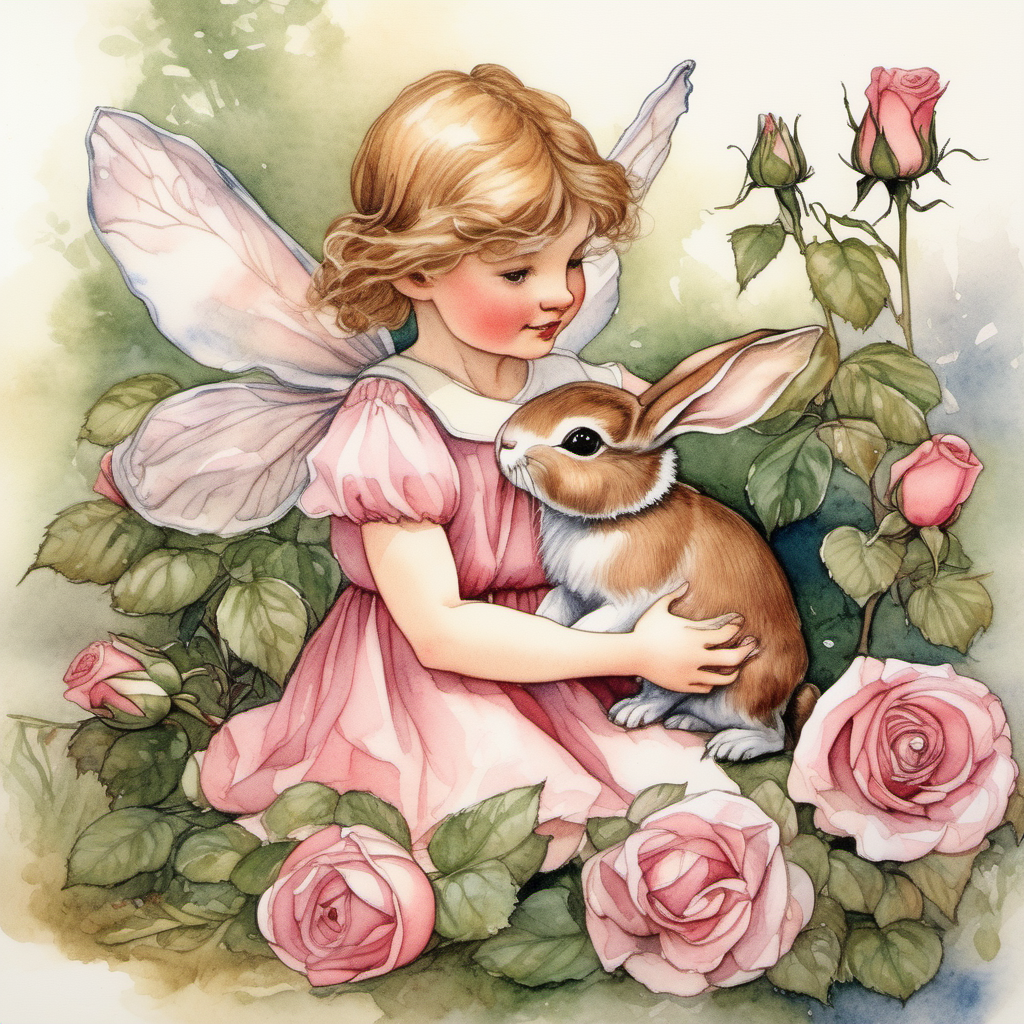 a watercolor rose flower fairy in the style