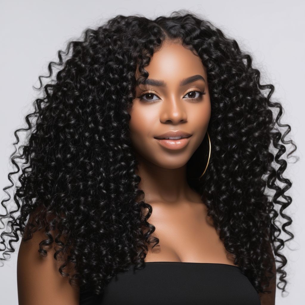 black woman wearing black curly hair extensions
