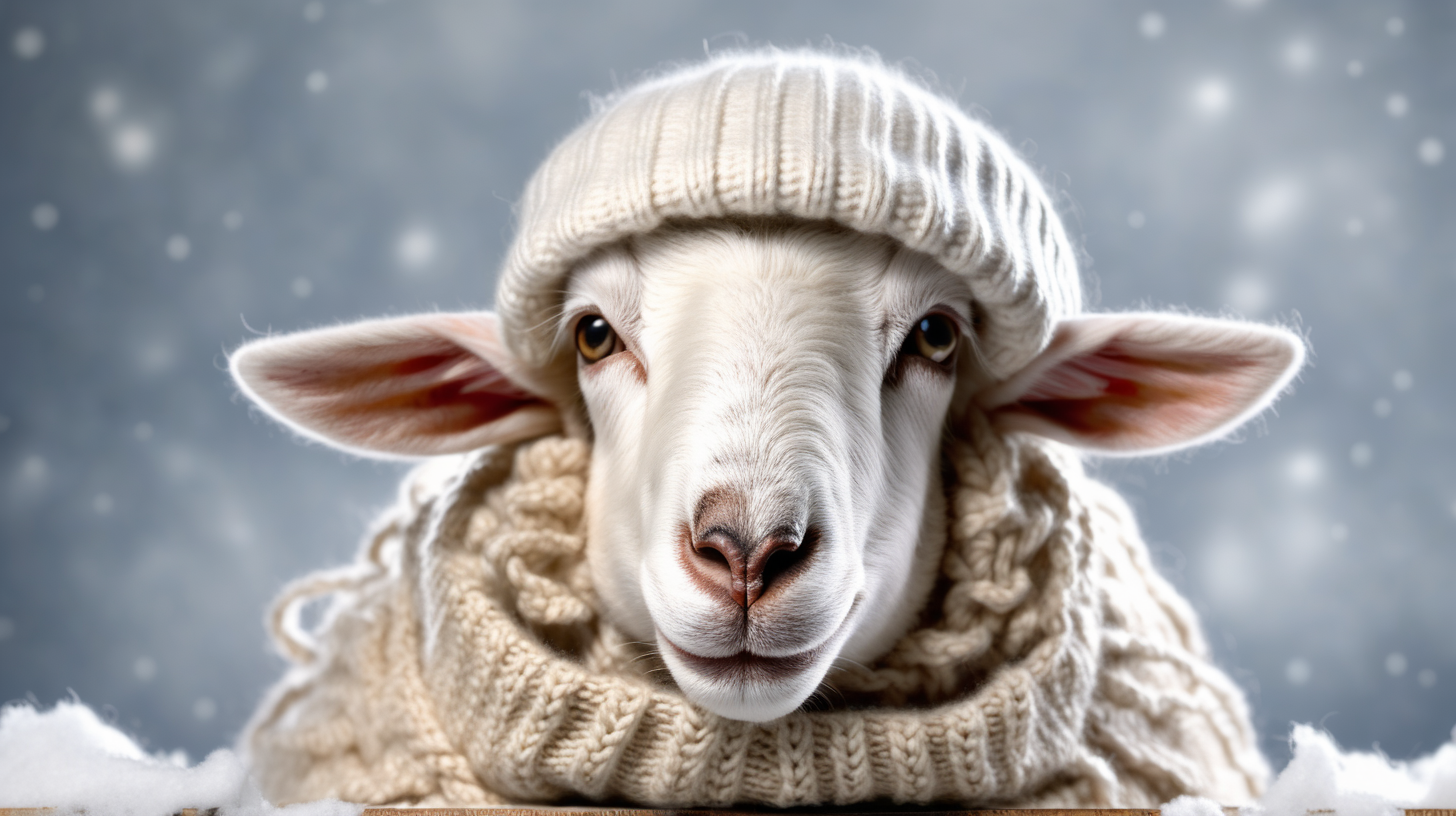 Sheep wearing knitted beanie the cold winter weather