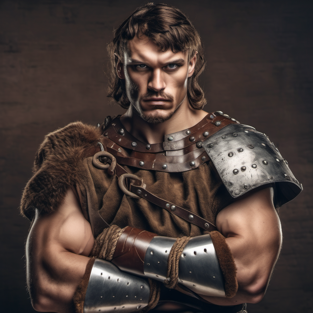 medieval Slavic gladiator with brown hair and an