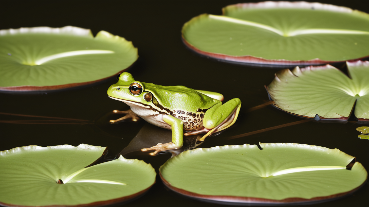 frog jumping over a lily pad