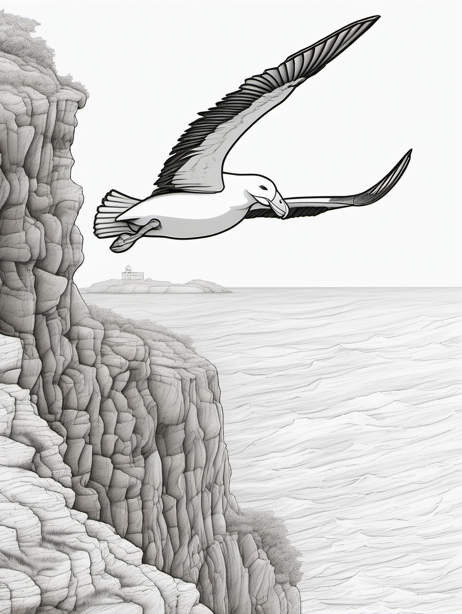 albatros on the ocean cliff coloring page low